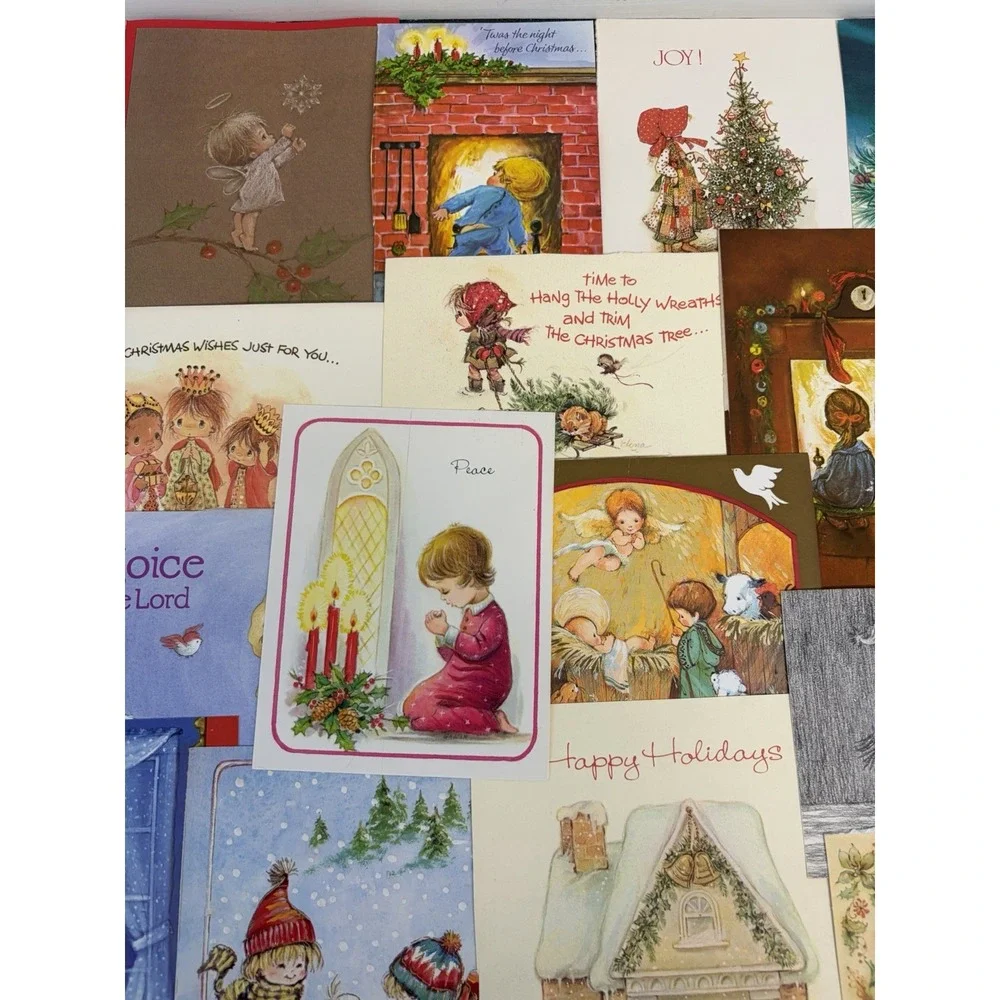 Vintage Christmas Cards Fronts ONLY Kids Children Scrapbooking Crafts Lot of 50+